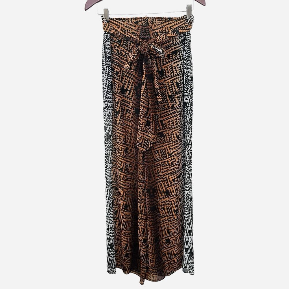 Bebe Sheer Chiffon Pants Size 4 Wide Leg Tie Waist Lined with Shorts Two Tone - Picture 3 of 14